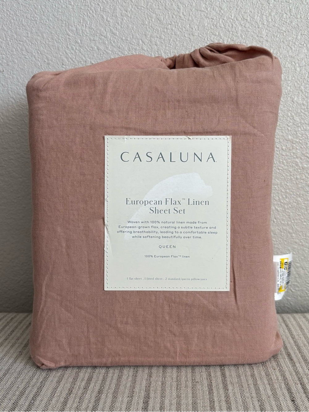NWT Queen 100% Linen Sheet Set Light Adobe Clay - Casaluna
